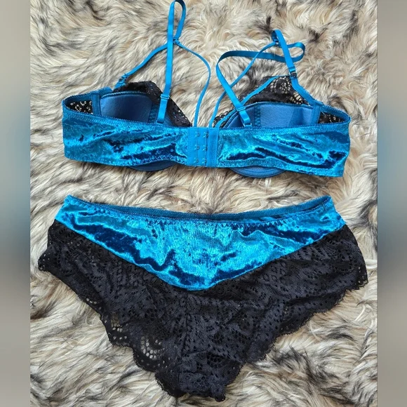 Oh La La Cherie Teal & black velvet bra and panty set - Picture 5 of 6